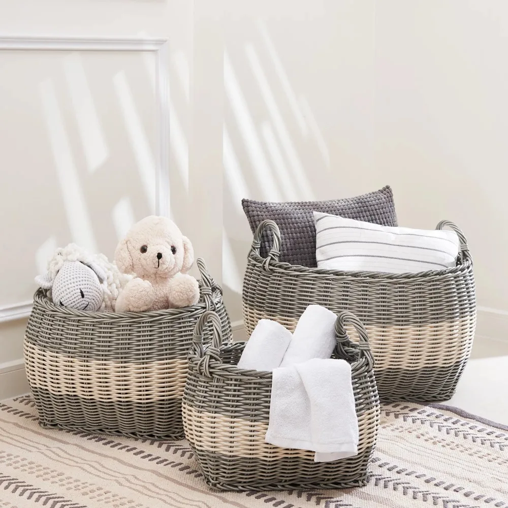 

Hannah 3-piece Assorted Stackable Oval Resin Storage and Laundry Basket Set with Handles