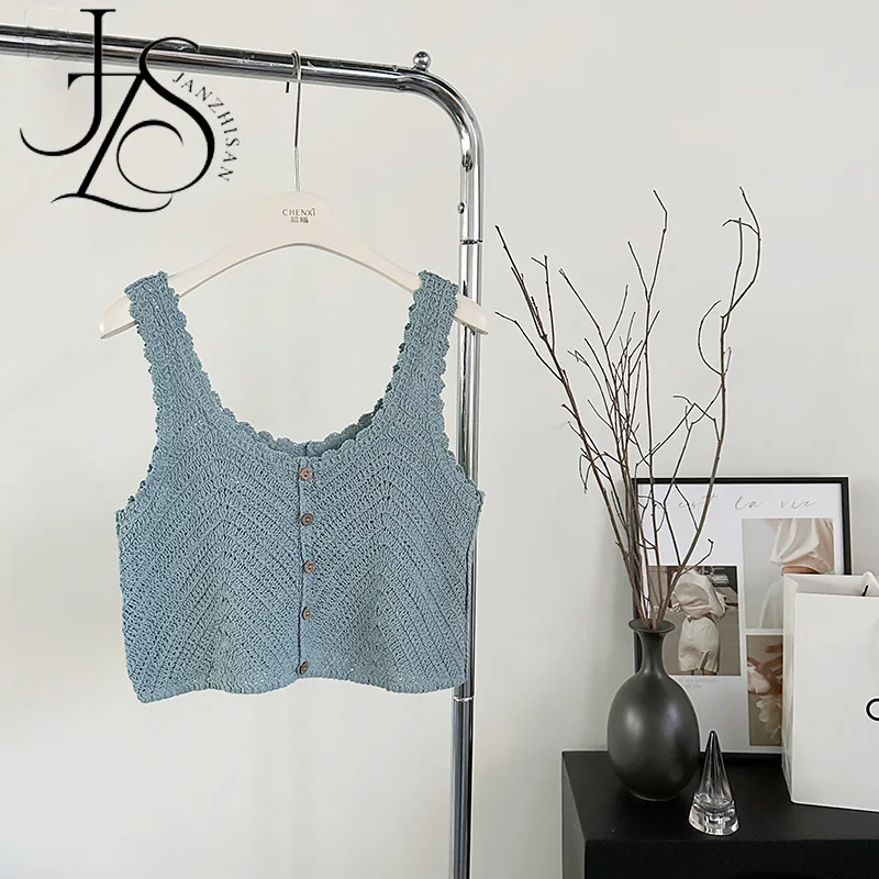 Хлопковые вязаные крючком майки JANZHISAN летние повседневные выходные топы без
