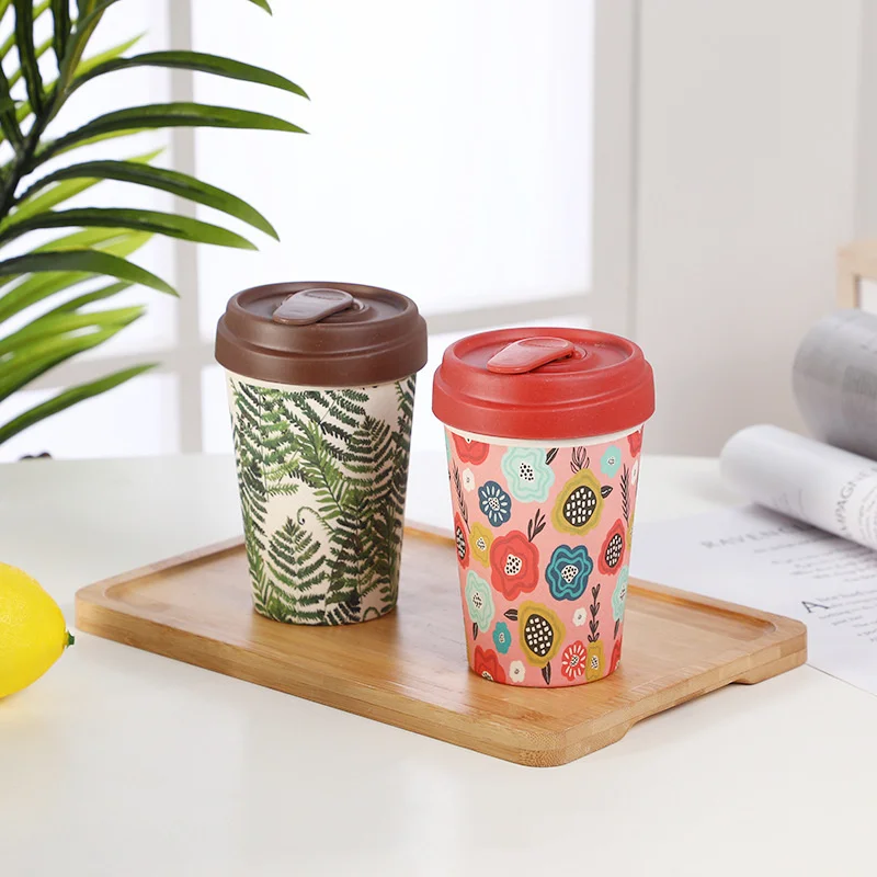 450ml New Arrival Reusable Bamboo Fibre Coffee Cup Creative Fashion Tea Mug Wheat Straw Travel With Silicone Lid |