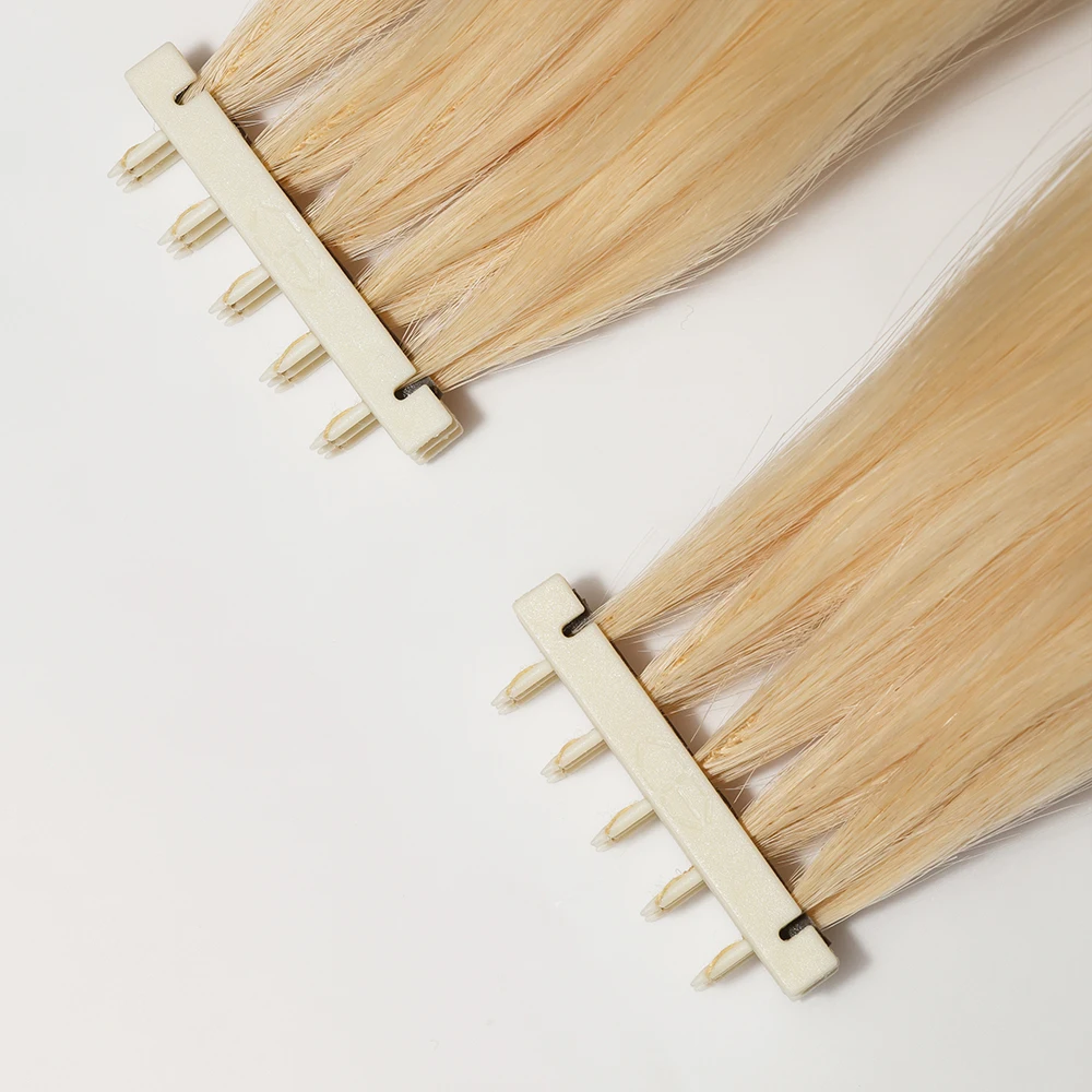 Wholesale Blonde Color 100% 6d Human Hair Extensions Cuticle Aligned Double Drawn 3st Generation 6d Hair Extensions 13pcs per lo