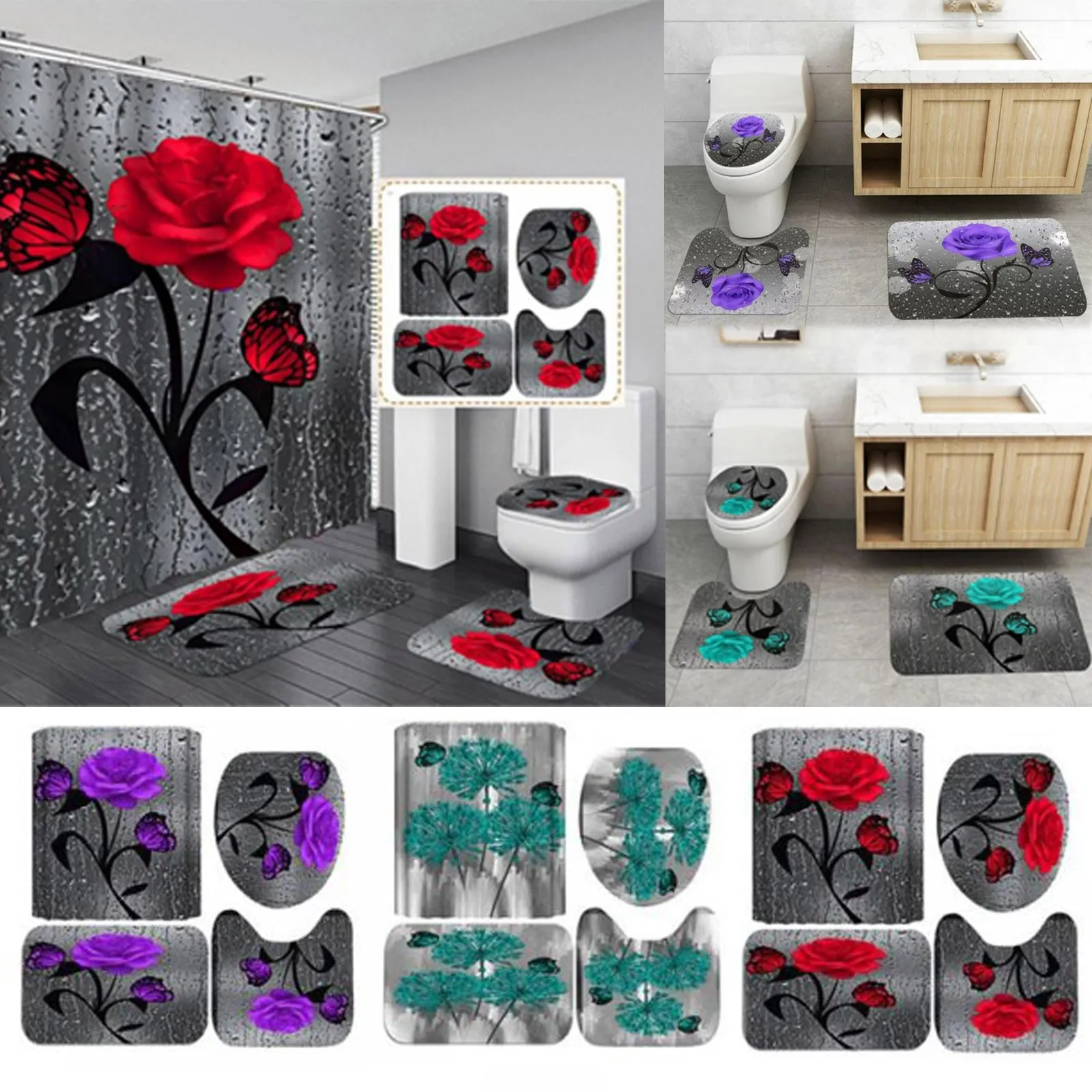 

Набор для украшения ванной комнаты, набор из 4 3D чехлов для унитаза с цифровой печатью, аксессуары для ванной комнаты