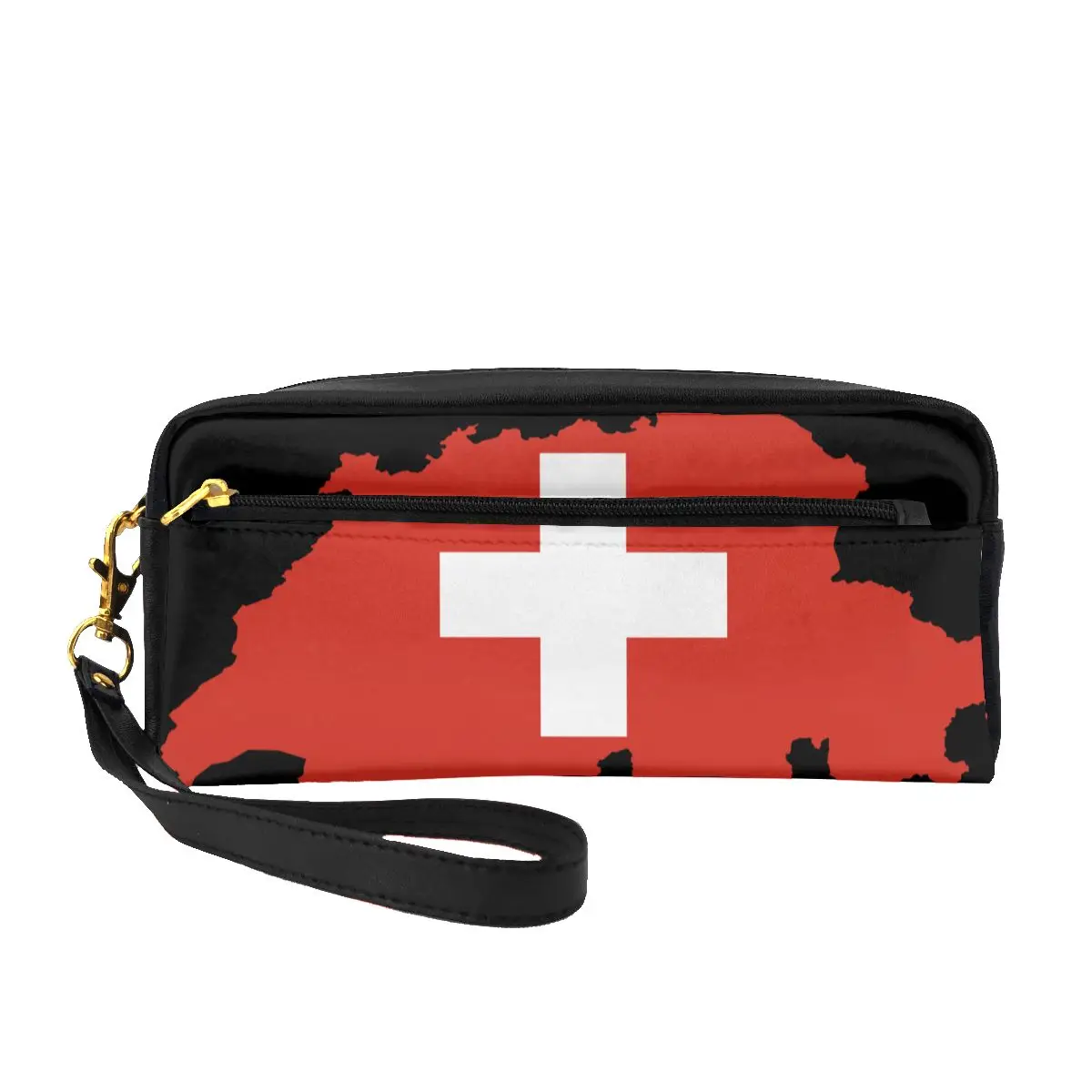 

Makeup Bag Waterproof PU Leather Cosmetic Bag Flag Map Of Switzerland Pen Storage Bag Student Pencil Case