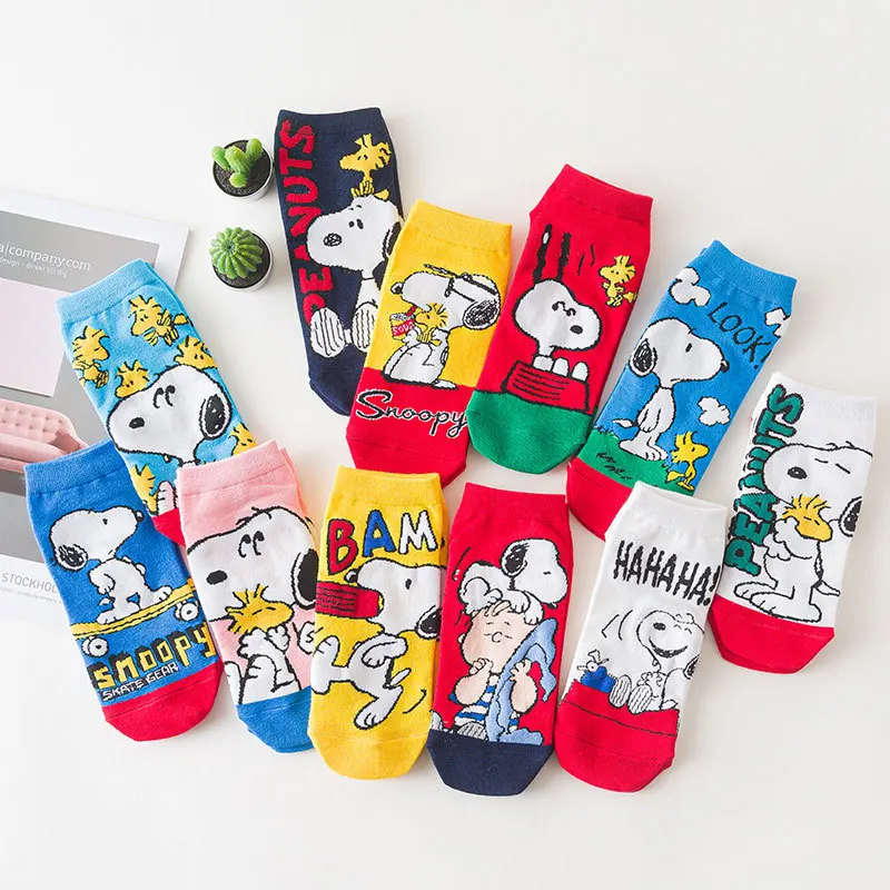 

11 Pairs of Snoopy Women's Sock Summer Cute Cartoon Anime Socks Ladies Kawaii Straight Short Sock Fashion Funny Socks Girls