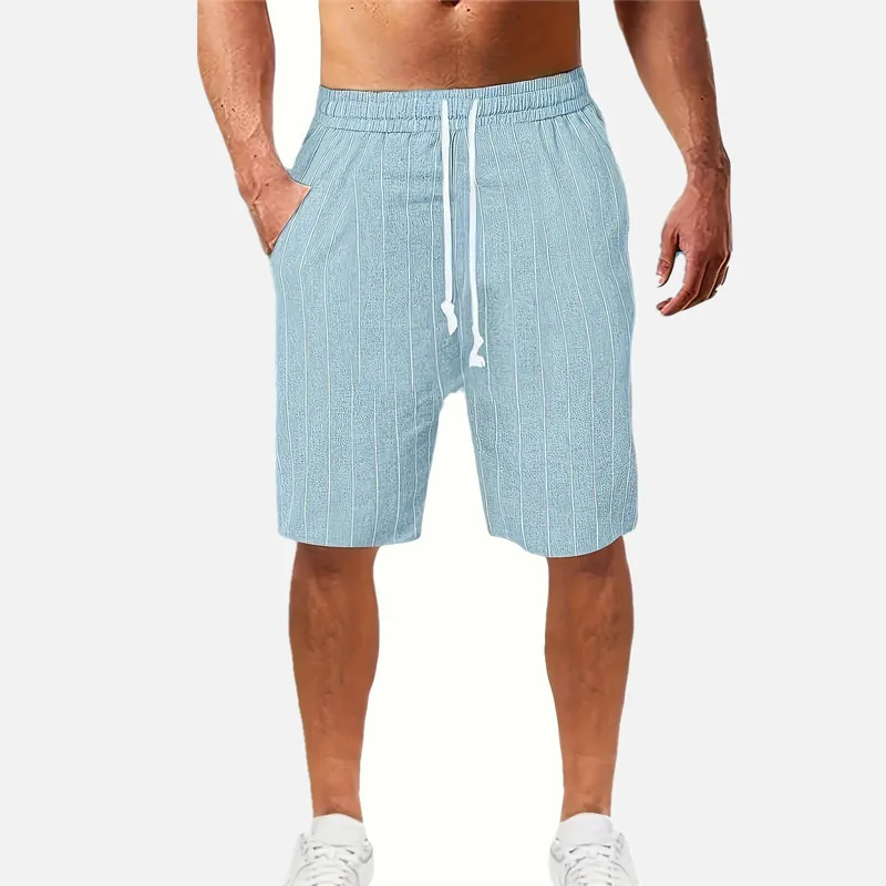 Мужские летние спортивные шорты для бега повседневные льняные полосатые с
