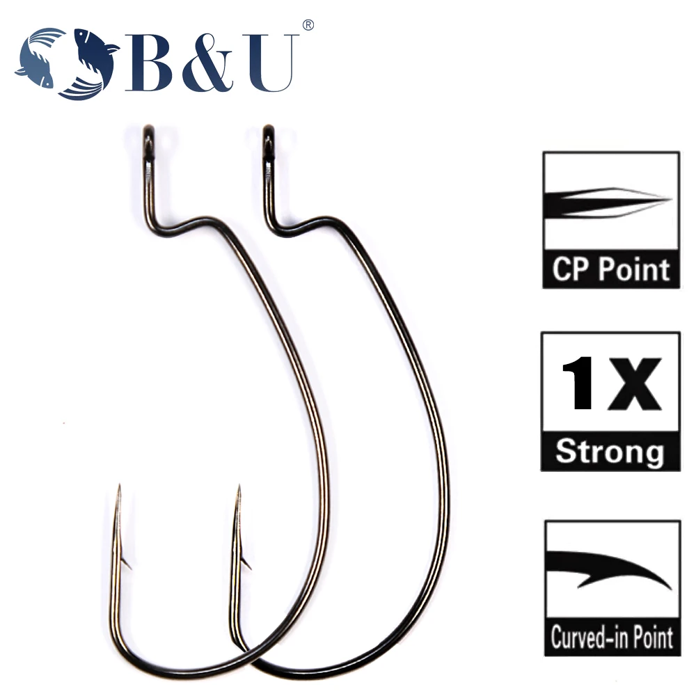

B&U 12pcs Thin Wire Offset Fishing Hook Carbon Steel Crank Hooks Hooks tackle Worm Hooks For Soft Worm Lure Bass Barbed Carp