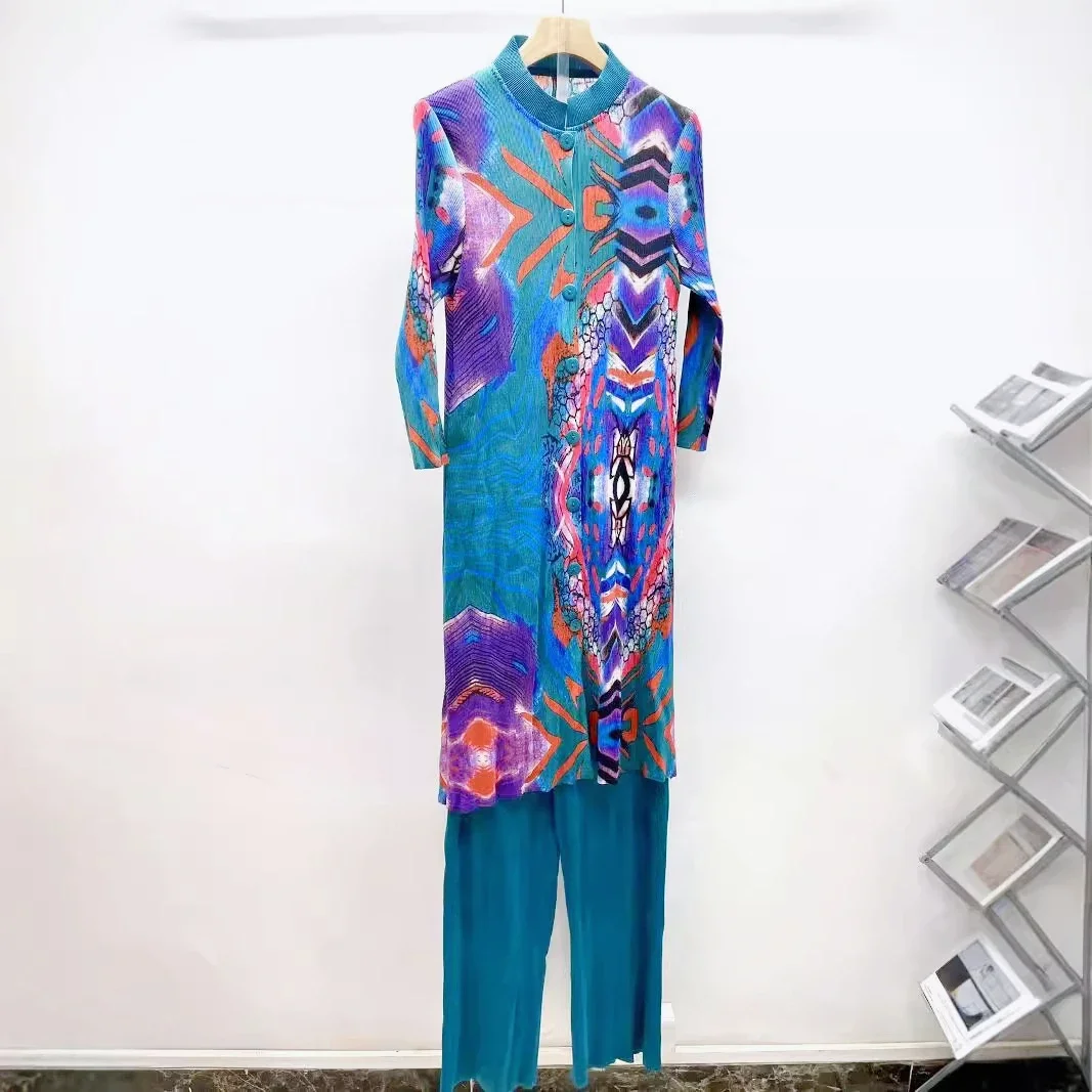 Miyake плиссированный кардиган с принтом длинный топ воротником-стойкой +