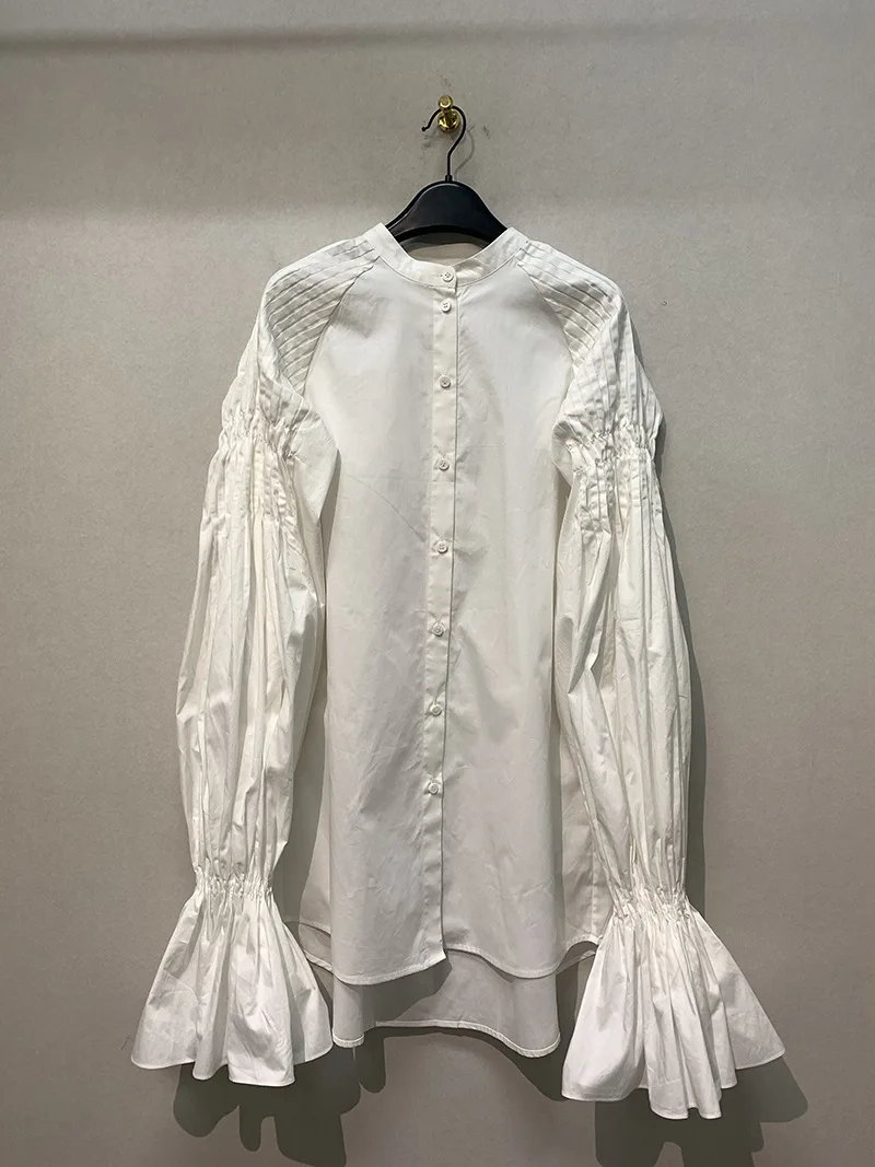 

Блузка Женская осенне-зимняя однобортная, белая рубашка с рукавами-фонариками, свободная блузка в простом японском стиле, Тонкий Топ