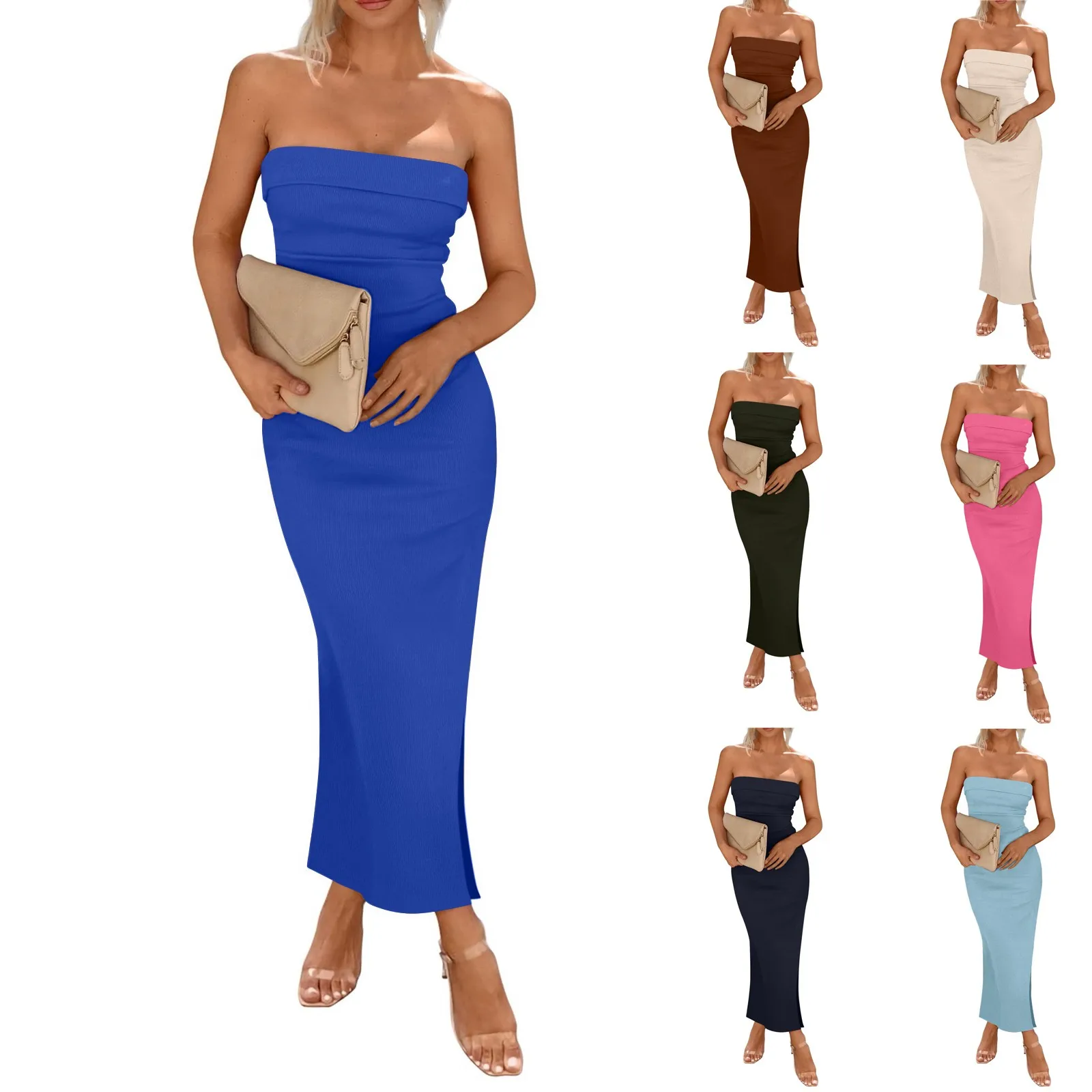 Женское модное однотонное эластичное платье без рукавов с длиной до середины