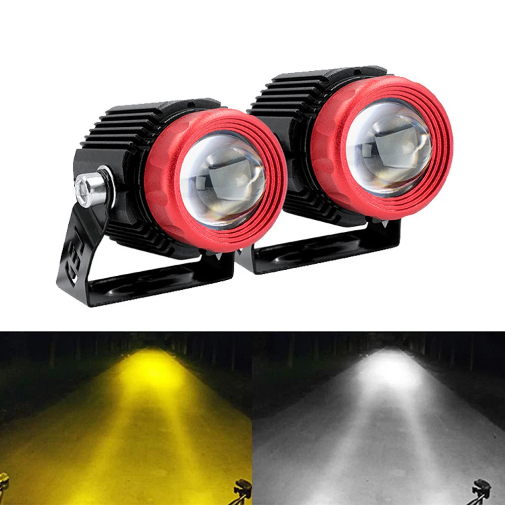 

2PCS 35W Motorcycle LED Headligh Dual Color High Low Beam Driving Spotlight Auto Small Steel Cannon Auxiliary Lamp Car Fog Light