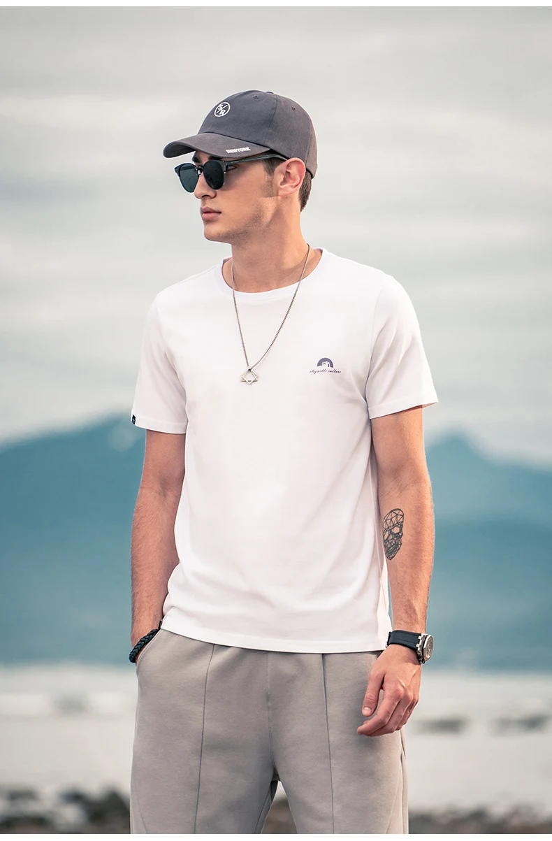 

0185 men Summer new casual printing heavyweight and thick cotton short-sleeved T-shirt