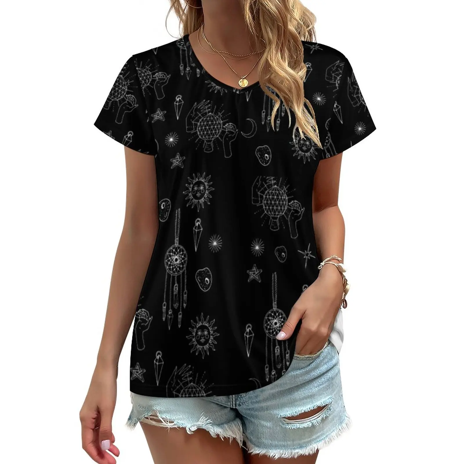 

Футболка женская оверсайз в стиле ретро с принтом Луны и коротким рукавом