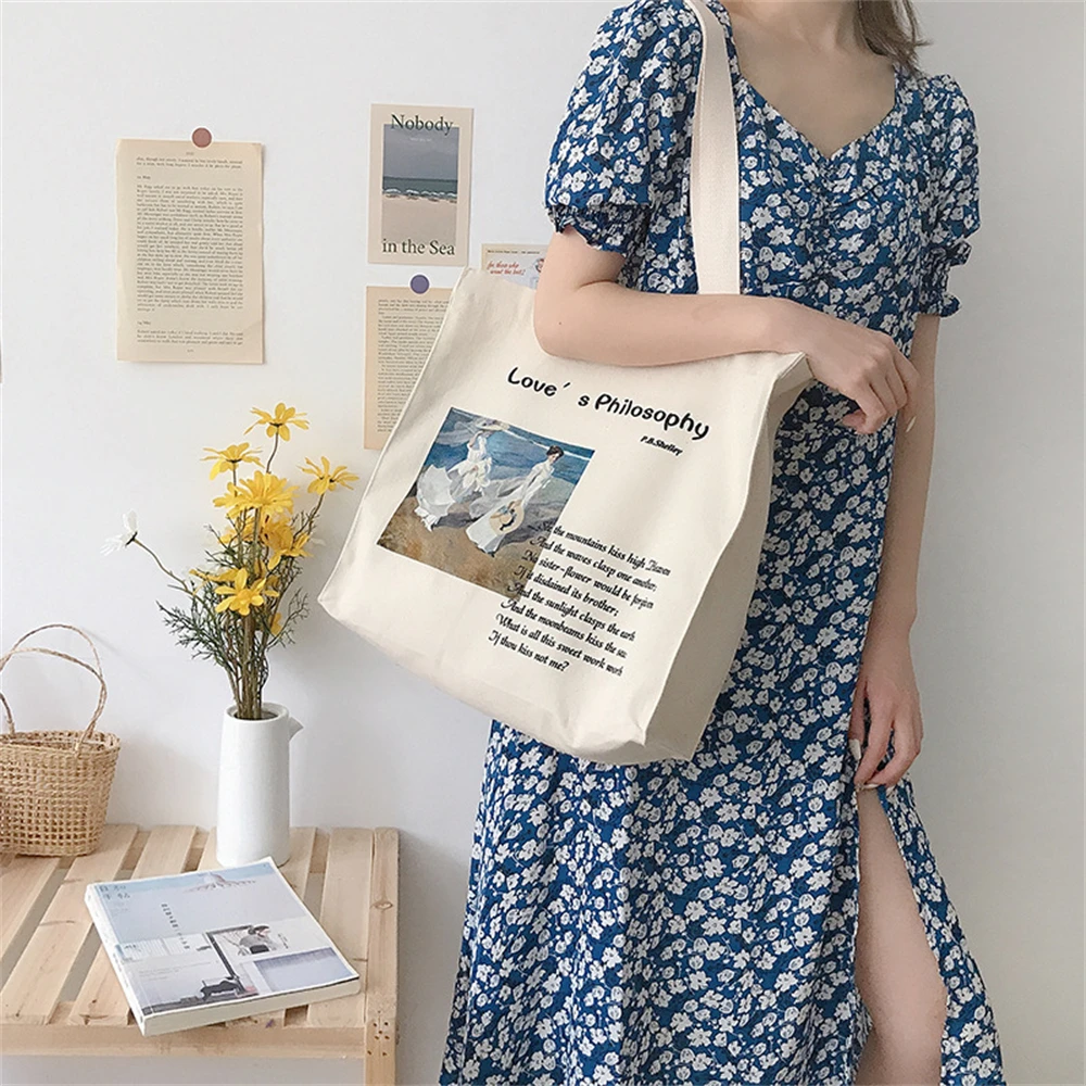 

New Style Leisure All-match Oil Painting Printing Large-capacity Personality Art Simple Canvas Shoulder Bag