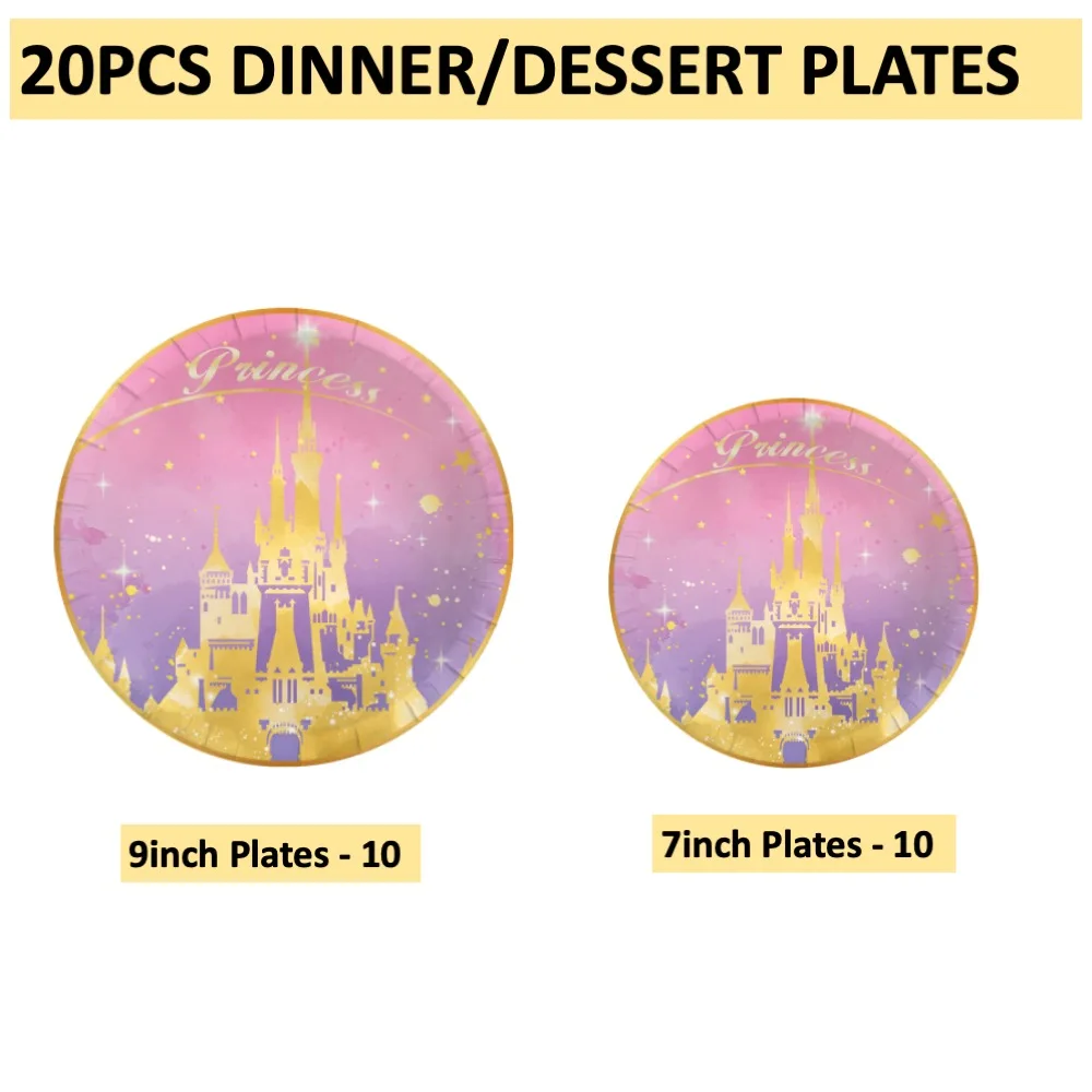 

Disney Castle 20pcs Party Set 7'9inch Plates For Happy Birthday Anniversary Team Dinner Baby Shower Wedding Home School Events