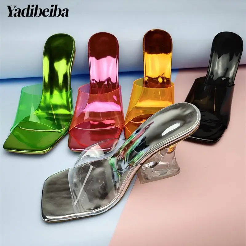

Transparent Heels Women Slippers High Heels Strange Style Sandals Women Shoes Novelty Pvc Female Mules Slide Jelly Sandal Orange