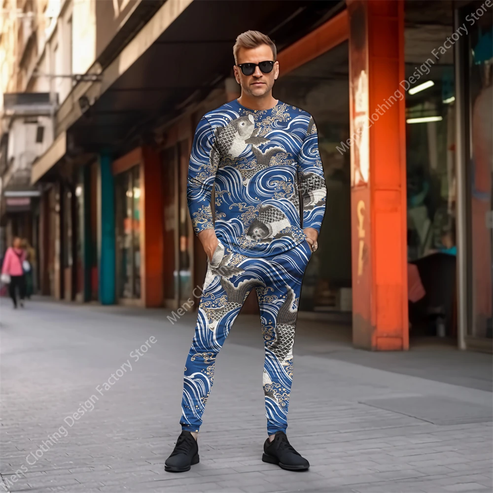 2023 Fashion Casual Men's Sweat-Shirt Set Tracksuit Men Long Sleeve T-shirt+Pants Clothes For Men Vintage Print Men's Clothing