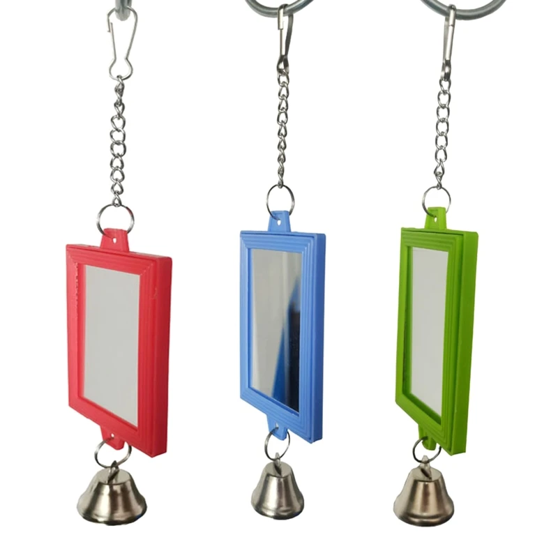 

448B Bird Mirrors with Metal Bells Cockatiel Parakeet Mirror for Cage Bird Toy Swing Cage Accessories for Parrot Conure