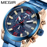 megir sports casual watch for men 3d time scale calendar chronograph 3atm water resistant stainless steel relogio masculino2063