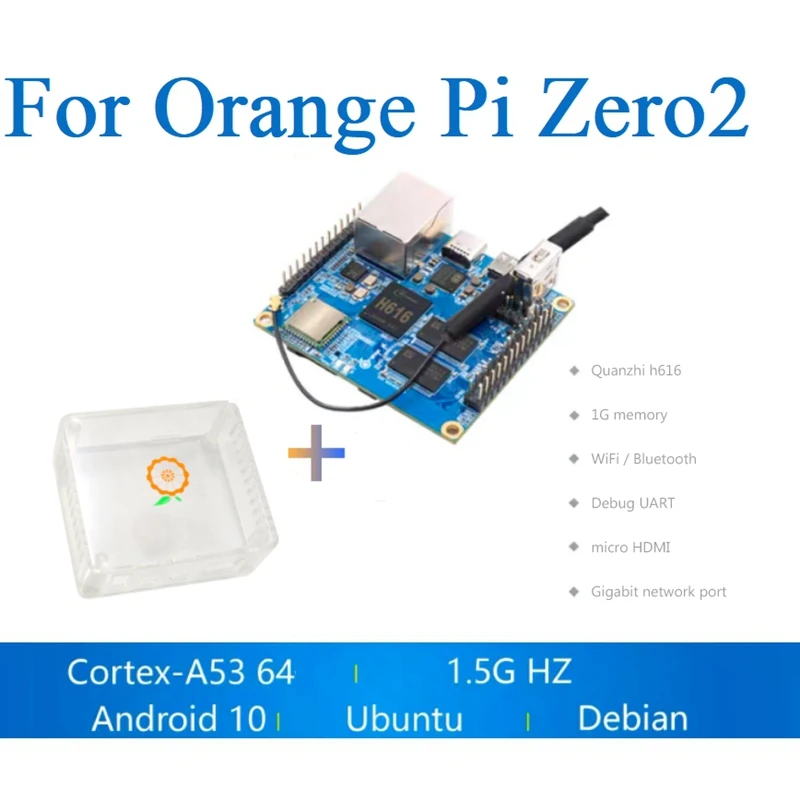 

For Orange Pi Zero 2 1GB Board+Transparent Case Allwinner H616 Chip Quad-Core Cortex-A53 Run Android 10,Ubuntu,Debian
