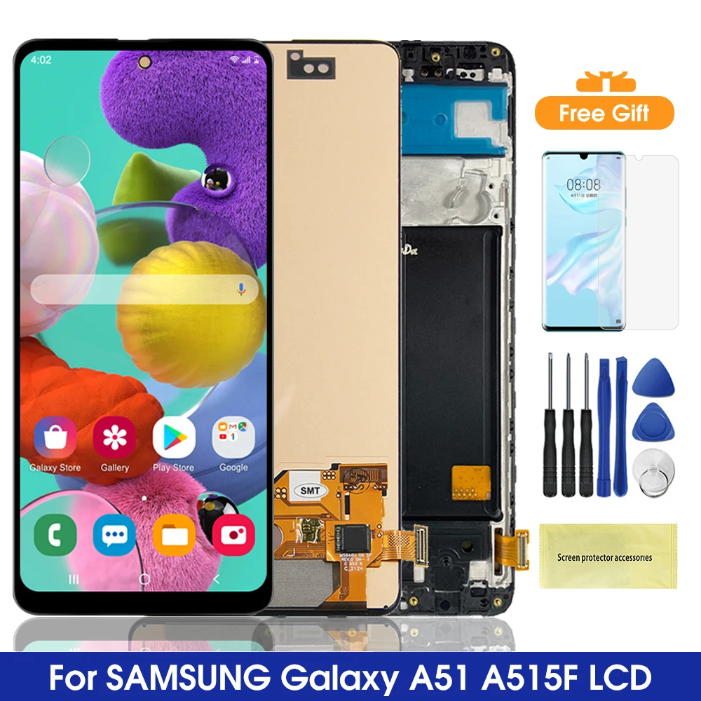 

Super AMOLED A51 Display With Fingerprint, for Samsung Galaxy A51 A515 A515F Lcd Display Touch Screen Digitizer Replacement