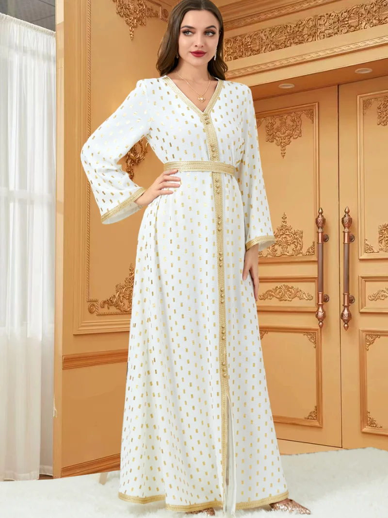 Eid Abaya for Women Braided Trim  Islamic Clothing Ramadan Muslim Long Dress Gulf Jalabiya Dubai Evening Gowns Moroccan Kaftan