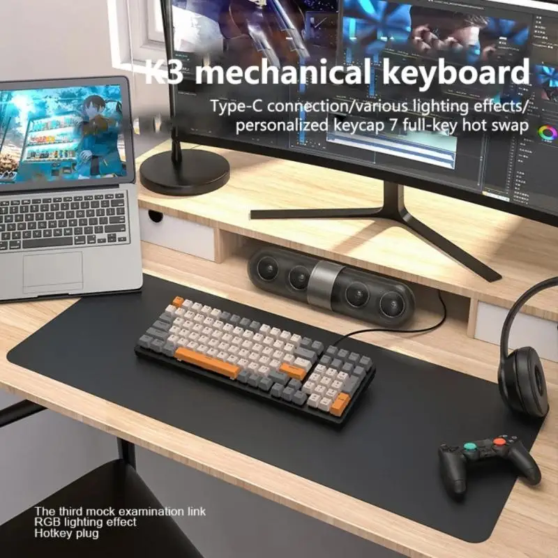 

Игровая механическая клавиатура K3 100 клавиш RGB для геймеров, проводная Проводная клавиатура NKRO Type-C с функцией горячей замены, 2,4G/BT5.0, беспроводные игровые Компьютерные клавиатуры