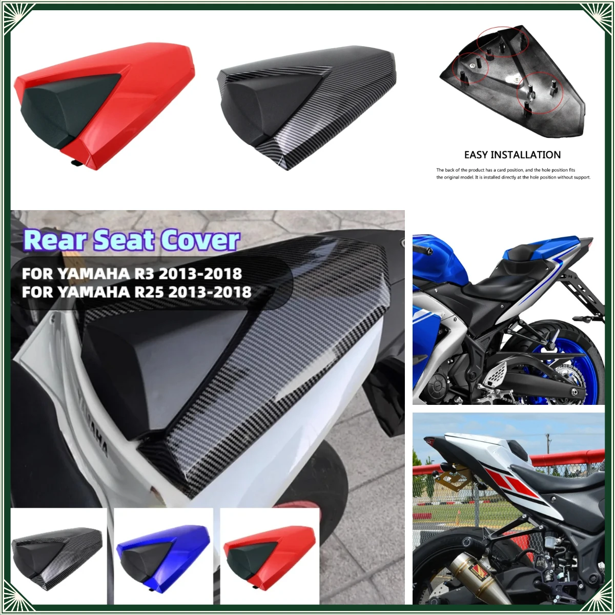 Фото Чехол-накладка на заднее сиденье для мотоциклов YAMAHA YZFR25 YZFR3 2013-2024, для пассажира или одного человека, аксессуар для YZF R3 R25 №3