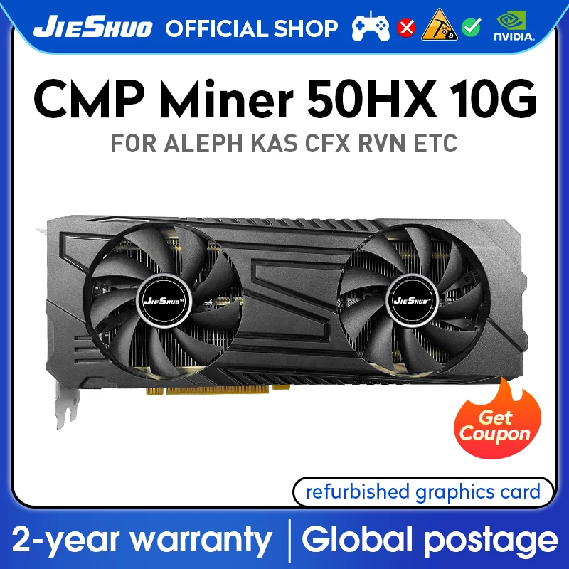 

JIESHUO NVIDIA CMP 50HX 10GB Dedicated Mining Graphics Card 320bit GPU GDDR6 8+8pin 50HX 10G CMP50 Series KAS RVN CFX Eth