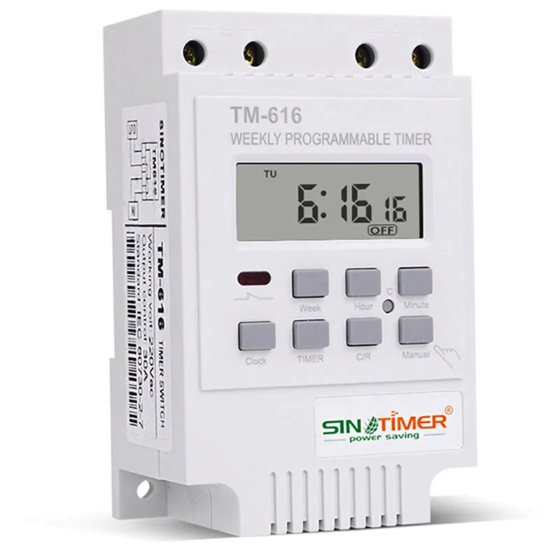 

HOT-SINOTIMER TM616W-2 30A 220V Electronic Weekly Programmable Digital Time Switch Relay Timer Control Timer Din Rail Moun