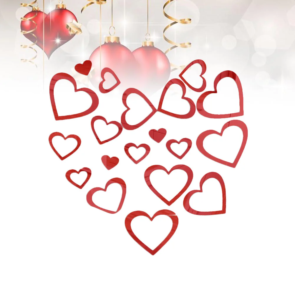 

Wall Mirror Acrylic Valentine Sticker Heart Stickers Decorative Mirrored Mirrors Decor 3D Decoration