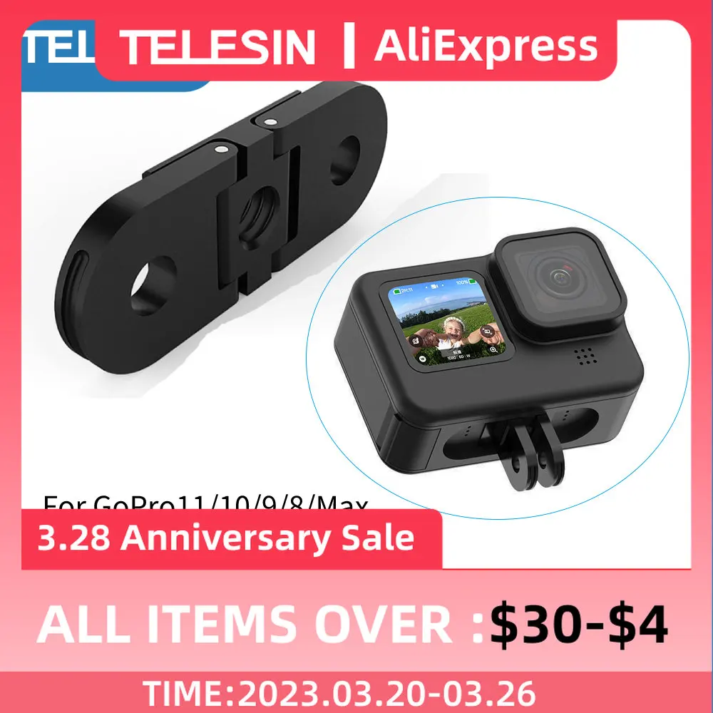 

TELESIN Tripod Mount Adapter For GoPro 11 Hero 10 9 8 Max Dual Interface Monopod Base for 1/4'' Tripod for GoPro11 Action Camera