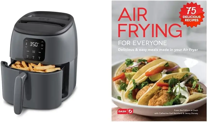 

Digital Air Fryer, 2.6 Quart - Cool Grey & Air Fryer Recipe Book for Healthier + Delicious Meals, Snacks & Desserts, Ove