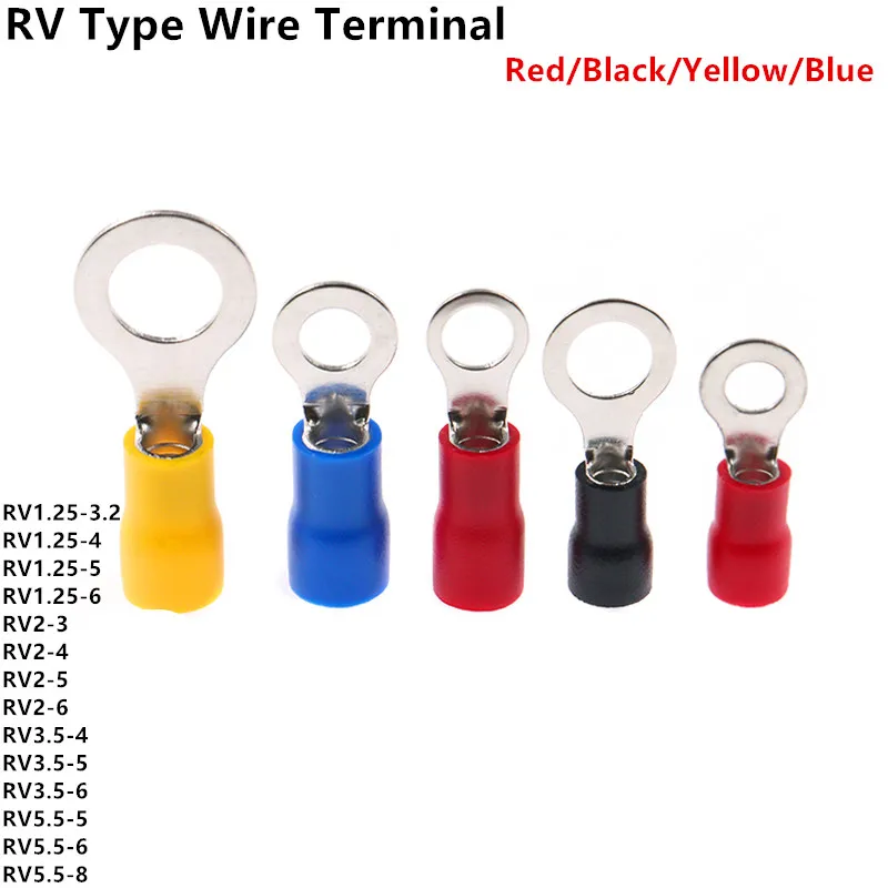 

50Pcs RV1.25-5 RV2-4 RV2-5 RV3.5-4 RV5.5-5 Wire Terminal Crimp Splice PVC Insulation Circular Round Cold Press Cable End Connect