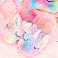 cute multicolor fur unicorn slippers for girls comfortable non skid cozy soft house rainbow color women fuzzy slippers onesize