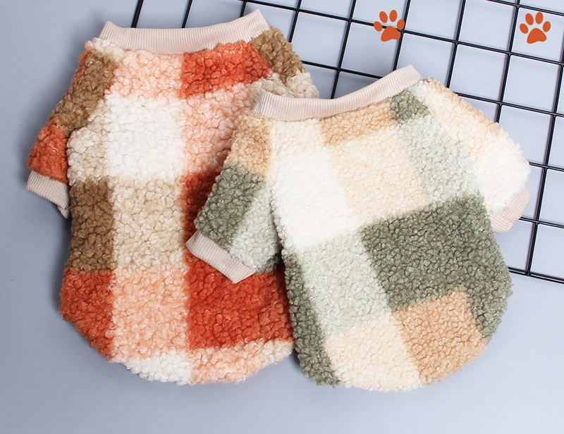 

Lamb Fleece Pet Clothes Autumn and Winter Plaid Fleece Dog Sweater Teddy Corgi Two Leg Sweater Luxury Dog Clothes Dog Coat XS-XL