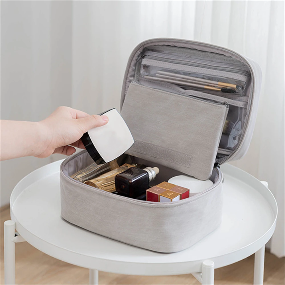 

Large Capacity Cosmetic Bag Portable Makeup Handbag for Women Multifunction Zipper Cosmetic Organizer Waterproof Toiletries Bag
