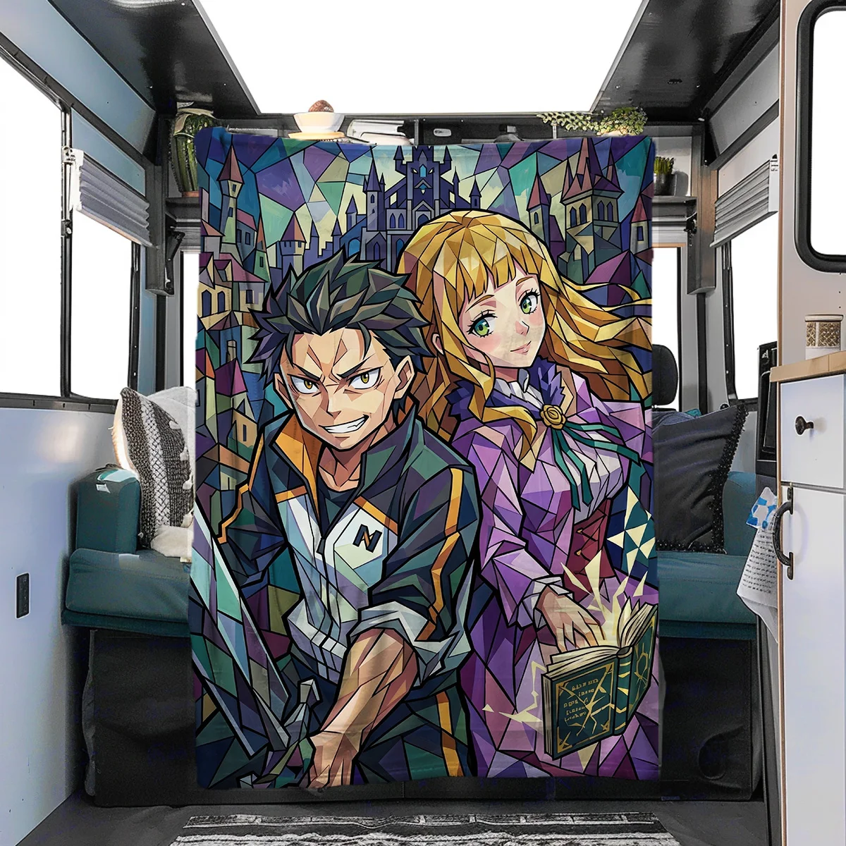 Фото Уютное теплое фланелевое одеяло с принтом ReZero, идеально подходит для спален, диванов, кроватей, стульев, пикников, путешествий YUN6514 №2