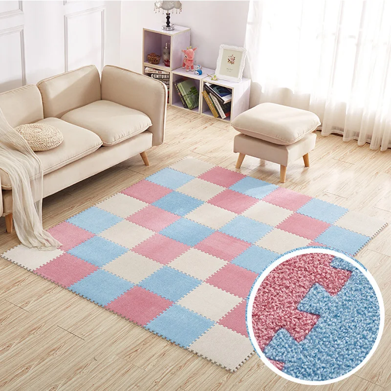 

30*30cm Jigsaw Shaggy fluffy Carpet Living Room Bedroom Children Kid Baby Soft Floor Area Rug Magic Patchwork Splice Playmat DIY