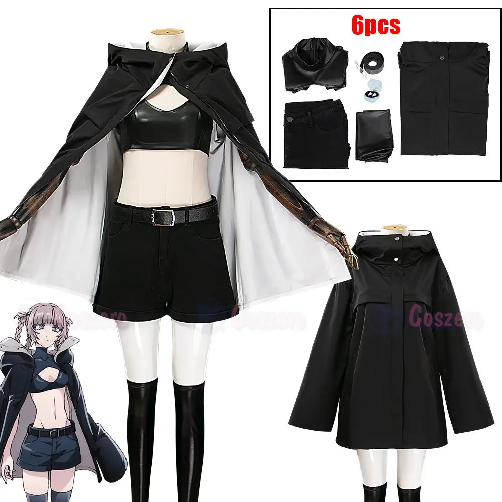 Купи Call of The Night Cosplay Nanakusa Nazuna Cosplay Costume Wig Black Cloak Jacket Leather Vest Shorts Outfit Yofukashi No Uta за 991 рублей в магазине AliExpress