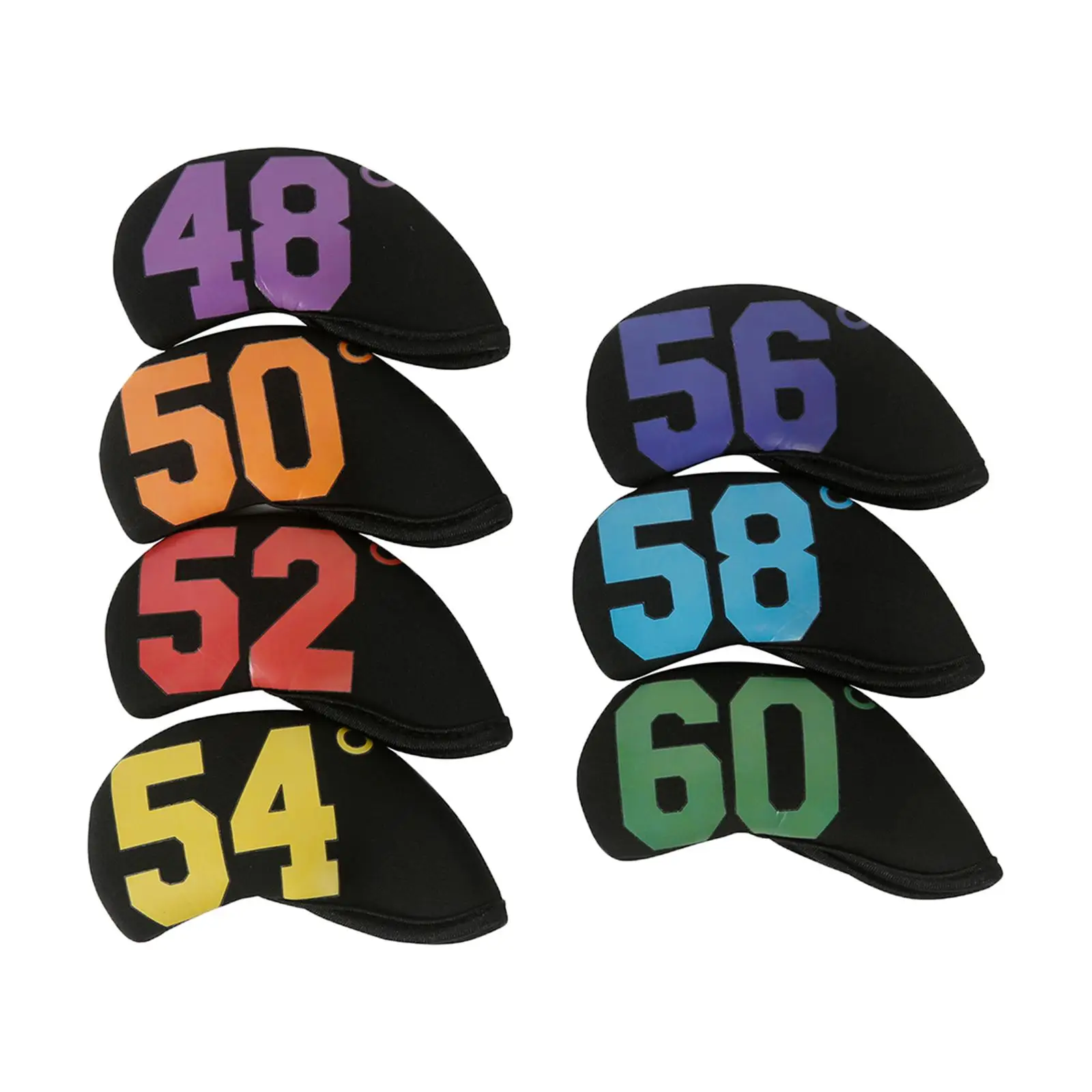 

7x набор железных головных уборов для гольфа головные уборы для гольф-клубов с градусами 48 °, 50 °, 52 °, 54 °, 56 °, 58 °, 60 ° защитный неопрен для мужчин и женщин
