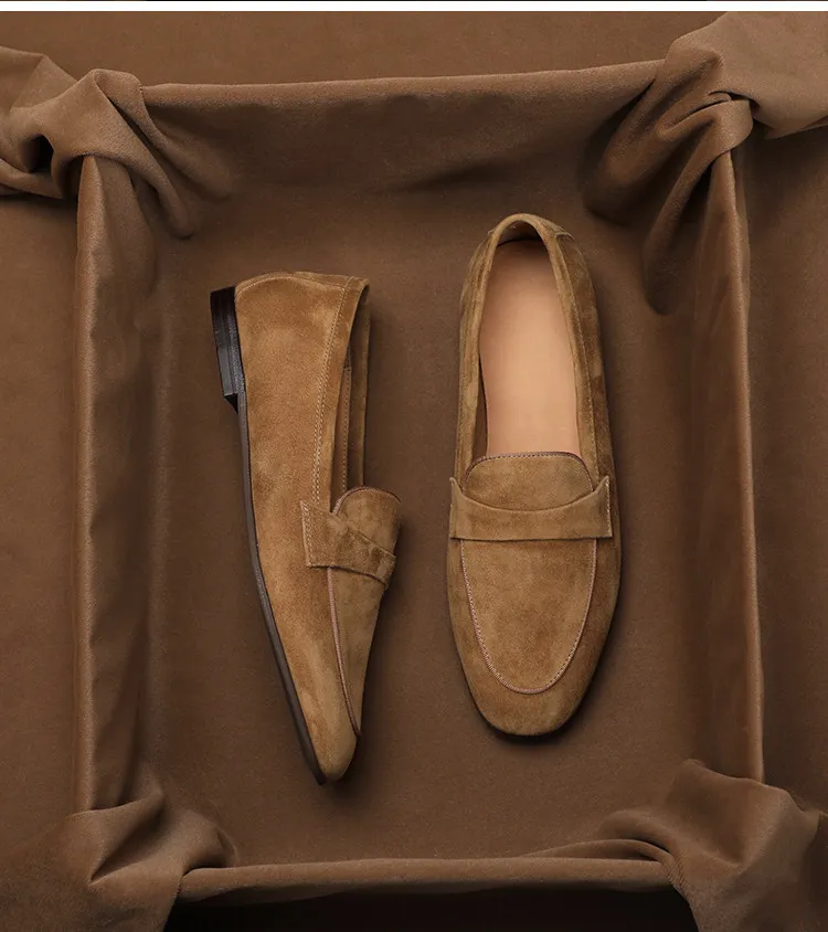 Фото Женские туфли SHOEBOX в британском ретро-стиле, матовые, на плоской подошве, модные замшевые лоферы, повседневные женские туфли без застежек с круглым носком. №3