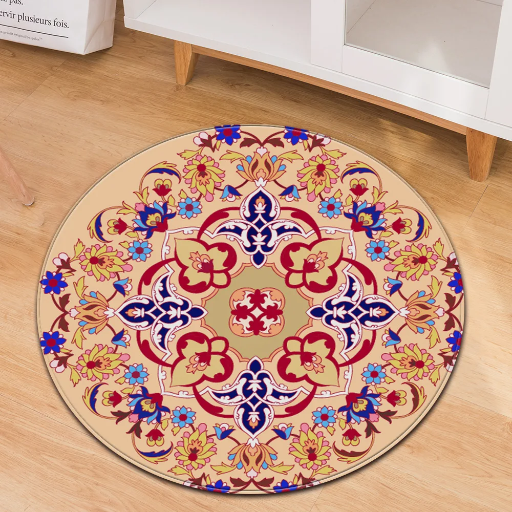 Bohemian style psychedelic geometric printing non-slip round carpet floor mats bedroom living room home decoration | Дом и сад