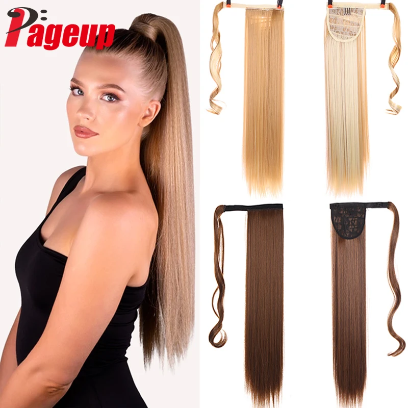 

Pageup Long Synthetic Straight Ponytail Synthetic Hair Extensions Heat Resistant Hair 22Inch Wrap Around PonyHair For Women