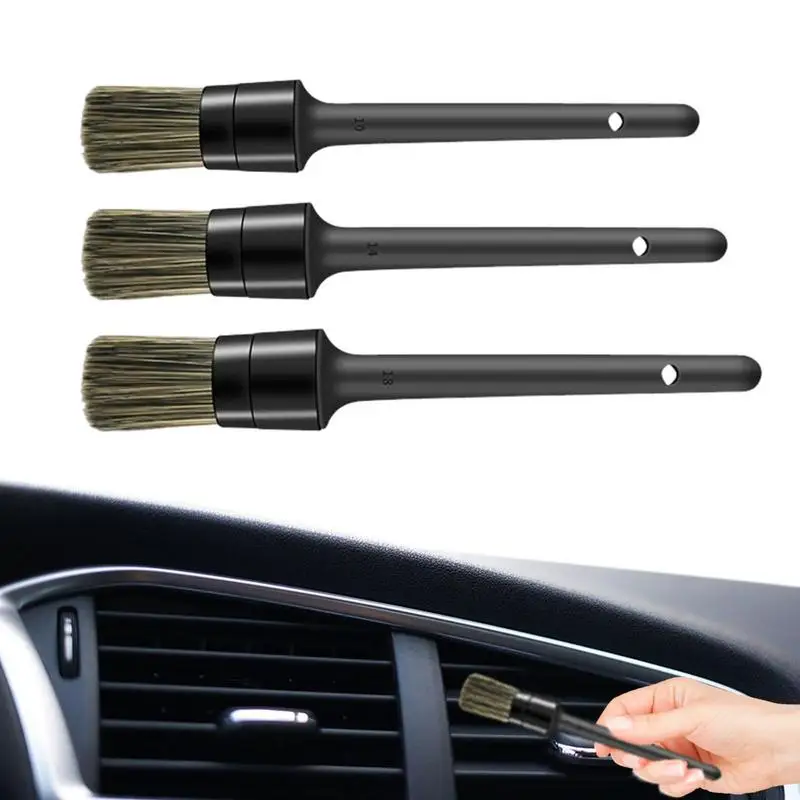 

Car Detailing Brushes 3 Different Sizes Interior Kit Brush Set Natural Clean Exterior Wheels Tires Engine Bay Leather Seats