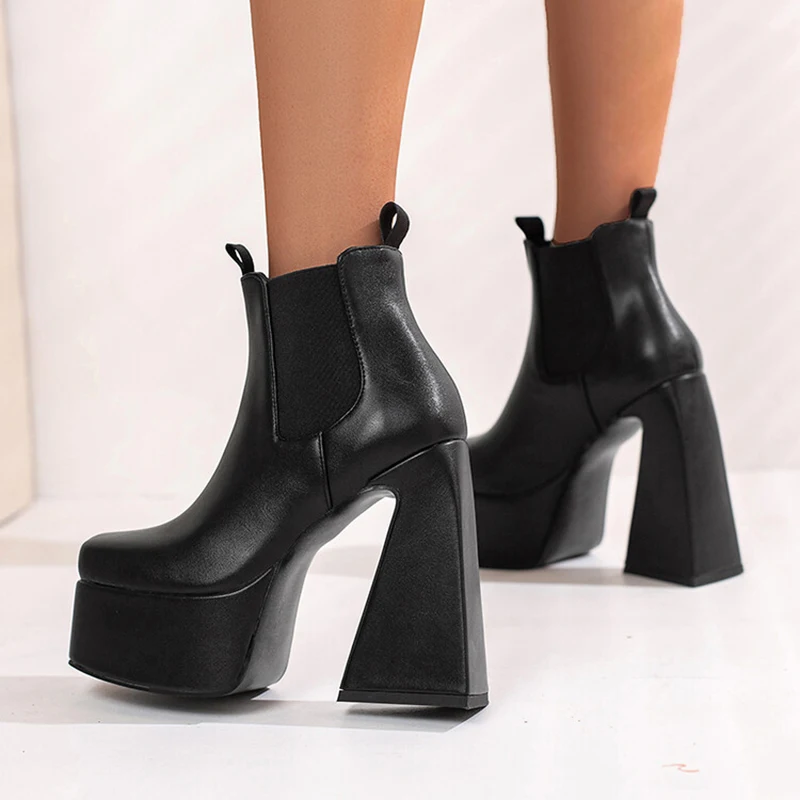 Big Size 46 Stone Print Women Square toe Short Boots Triangle Chunky Heels Shoes Platform Booties Custom Logo Available