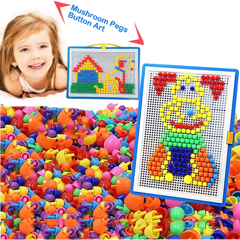 

592pcs/set 3D Puzzle Game Puzzle Board Gift Creative Educational Toy DIY Handmade Toy Mushroom Nail Plastic Bead Creative Toy