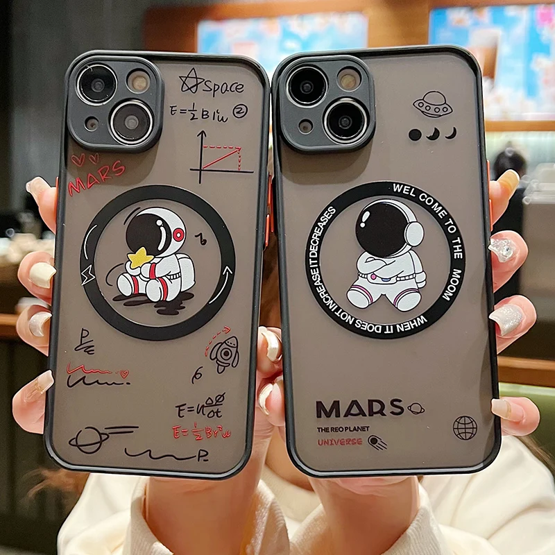 Чехол с мультяшным астронавтом для беспроводного зарядного устройства Magsafe iPhone 16