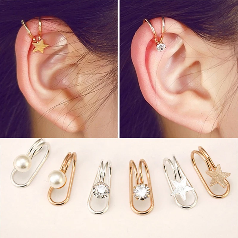 

Simple Pearl Zircon Earcuff Without Piercing Clip On Ears Golden Earrings for Women Ear Cuff Heart Star Moon Cross Cuffs Earring