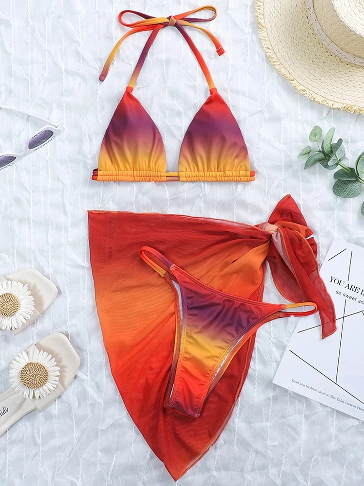 3 шт. женский купальный костюм с сетчатой юбкой |