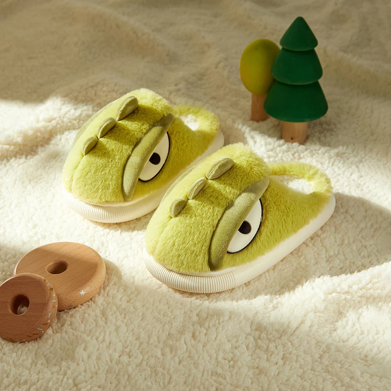 

Веселые детские хлопковые тапочки "Марио", зимние домашние теплые и нескользящие хлопковые тапочки с мультяшным динозавром, обувь для родителей и детей