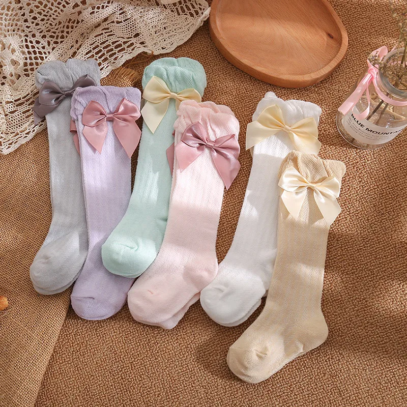

New Summer Girls Pantyhose Soft Cotton Breathable Mesh Bow Tie Decor Tights Stockings Princess Babys Kids Anti-mosquito Leggings